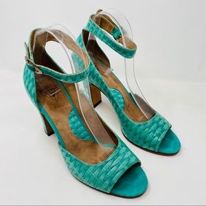 John Fluevog Rockabilly Retro Green Pumps Peep Toe